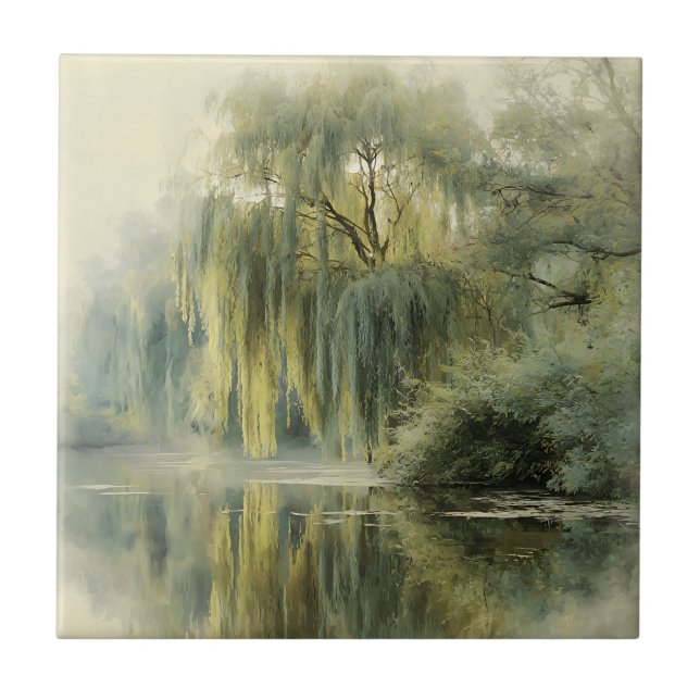 Serene Willow Tree Reflection Nature Art (10) (Frente)