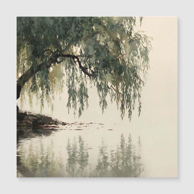 Serene Willow Tree Reflection Nature Art (11) (Frente)