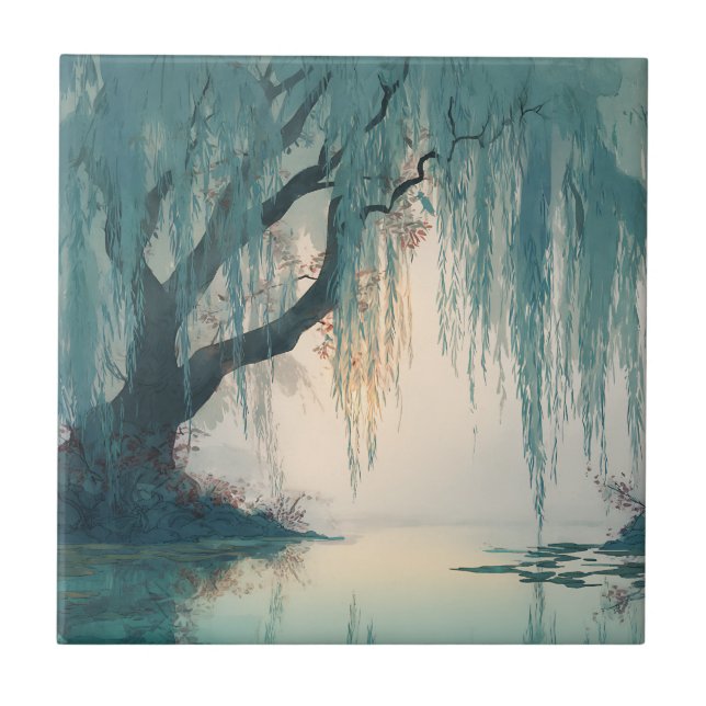 Serene Willow Tree Reflection Nature Art (3) (Frente)