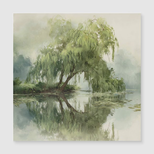 Serene Willow Tree Reflection Nature Art (5) (Frente)
