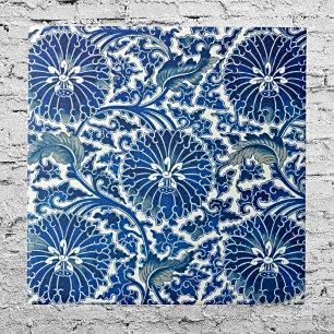Serenidade em Azul: Arte Floral Chinesa de Azulejo