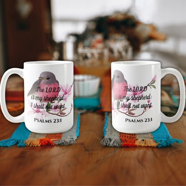 Serenidade Fiel: Salmos 23:1 Caneca De Aves (Criador carregado)