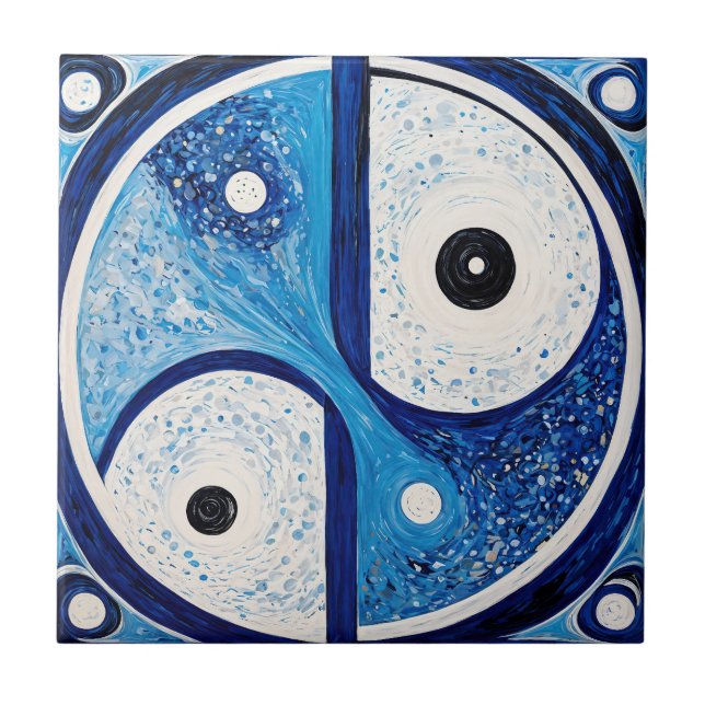 Serenidade Geométrica: Yin Yang Azul e Branco (Frente)