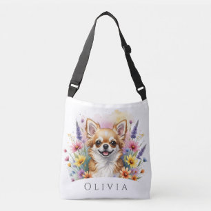 Serenity Chihuahua flores personalizadas Tote bag
