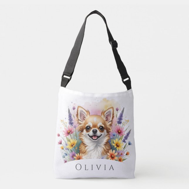 Serenity Chihuahua flores personalizadas Tote bag (Frente)