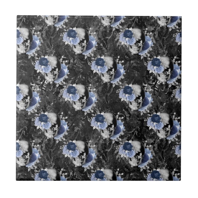 Série de crânios florais azuis Design 1   (Frente)