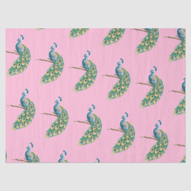 Série Pavão Design  3 Papel de Seda Rosa (Frente )