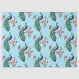 Série Pavão Design 4 Papel de Seda Azul