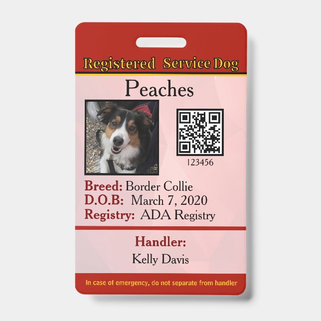 Service Dog Canada Crachá vertical (Frente)