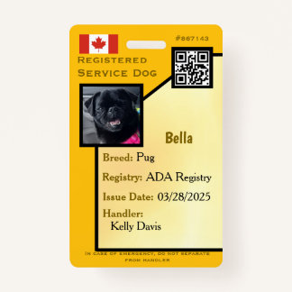 Service Dog ID Card Crachá vertical amarelo