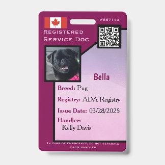Service Dog ID Card Crachá vertical roxo