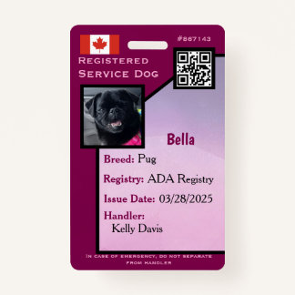 Service Dog ID Card Crachá vertical roxo