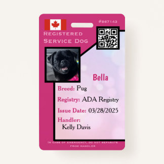 Service Dog ID Card pink vertical Crachá
