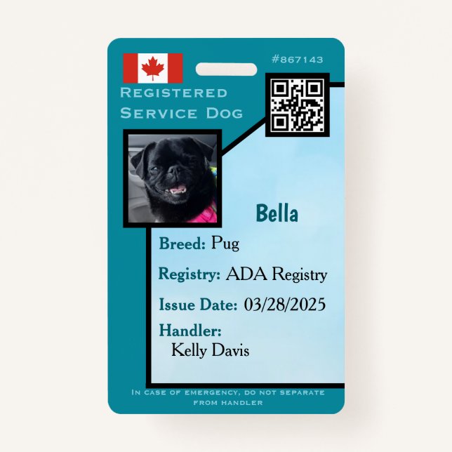 Service Dog ID Card tee vertical Crachá (Frente)
