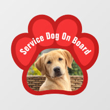 Service Dog On Board Paw Print Photo Red