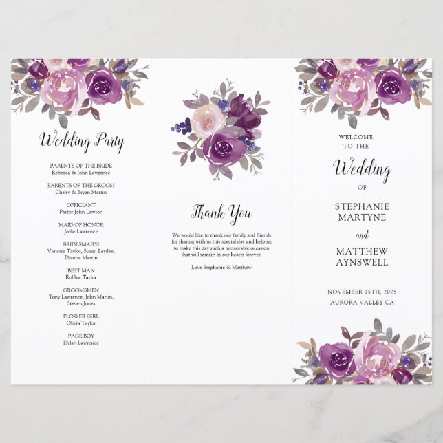 Serviço de Ordem Floral Rosa Violeta Mauve Empoeir (Frente)