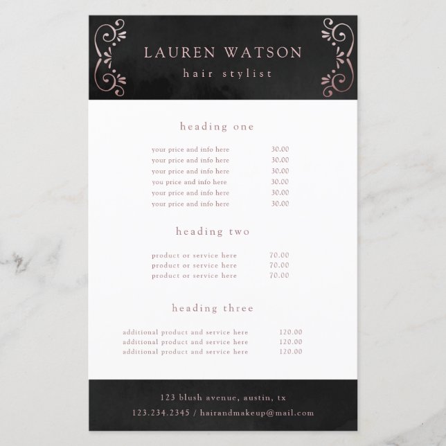 serviço de rosa de ouro de seda preta e folheto de (Frente)