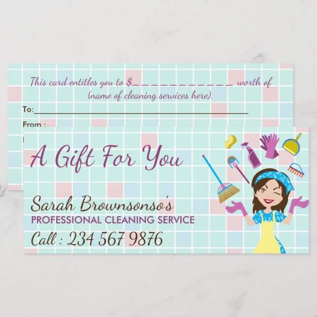 Serviço Elegante de Limpeza Azul Cor-de-Rosa, Maid (Frente/Verso)