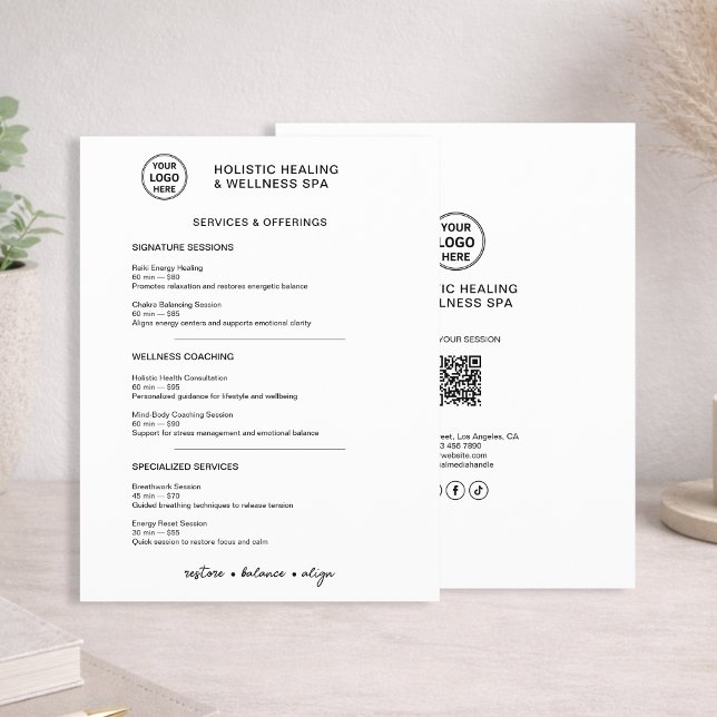 Serviços de Bem-Estar Holístico Folheto de Menu Mi (Holistic Wellness Services Minimalist Menu Flyer)