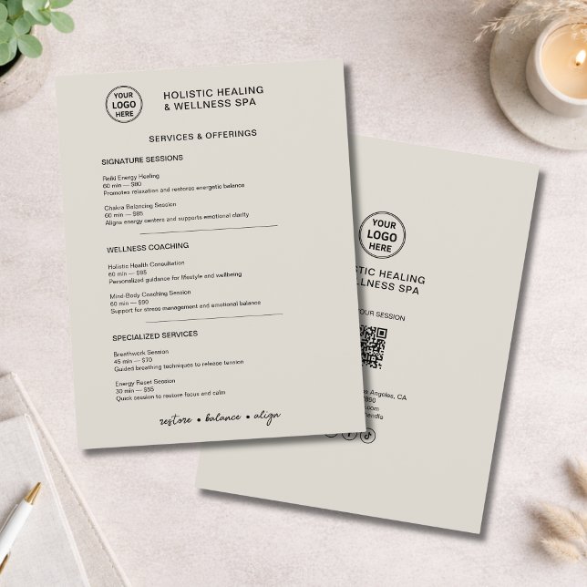 Serviços de Bem-Estar Holístico Menu Bege Neutro (Holistic Wellness Services Neutral Beige Menu Flyer)