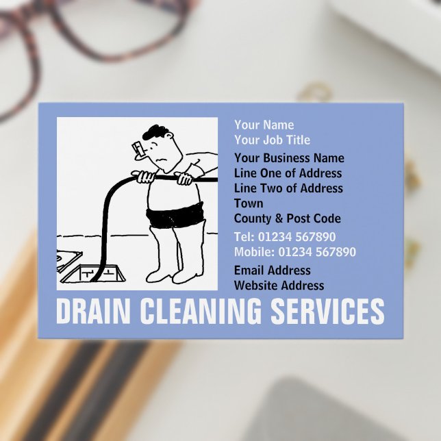 Serviços de Limpeza de Drenos Cartoon (Drain Cleaning Business Card)