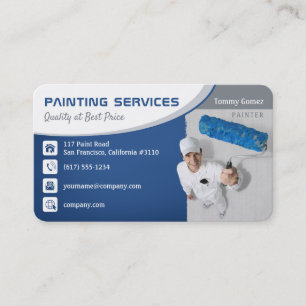 Serviços de pintura   Cartão de visita de azul d