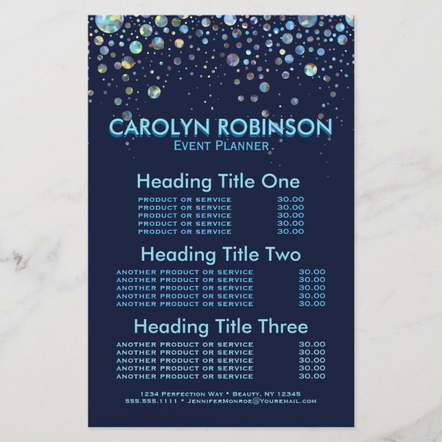 Serviços e Preços de Planejamento de Eventos (Frente)