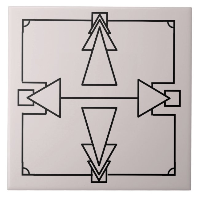Seta Dupla Art Deco sobre Azulejo Preto e Prateado (Frente)