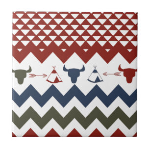 Seta Nativa de Crânios de Típicos Vermelho Azul 