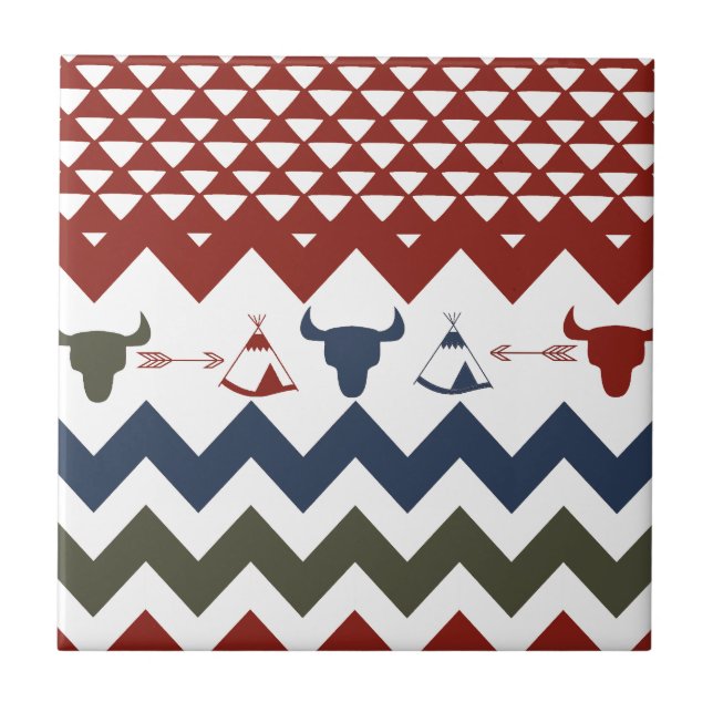 Seta Nativa de Crânios de Típicos Vermelho Azul Na (Frente)