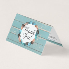 Seta Russa De Madeira E Penas Turquesa Obrigado