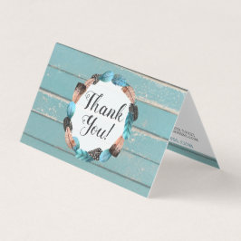 Seta Russa De Madeira E Penas Turquesa Obrigado