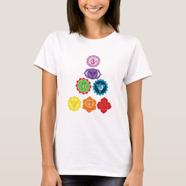 Sete Chakra Yoga Mãe Camisa Maternidade, Branco (Frente)