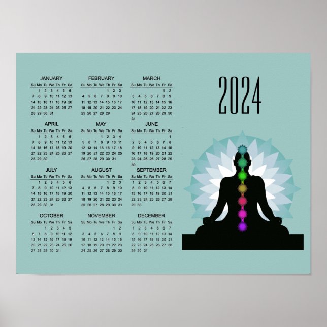 Sete Chakras Yoga Design 2024 Calendário Poster (Frente)