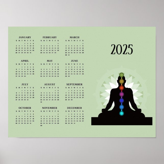 Sete Chakras Yoga Design 2025 Calendário Poster (Frente)
