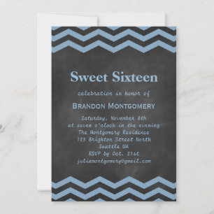 Seu Chalkboard & Blue Chevron Sweet 16 Convite