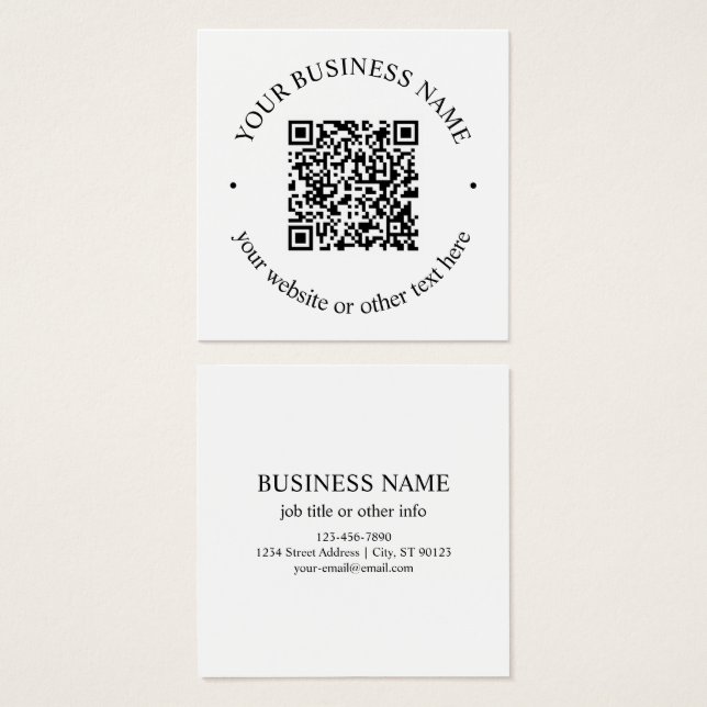 Seu código QR carregado e texto circular editável (Frente & Verso)