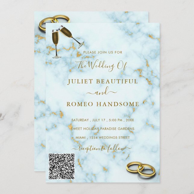 Seu Código QR Dourado Convite para Casamento de Ma (Frente/Verso)