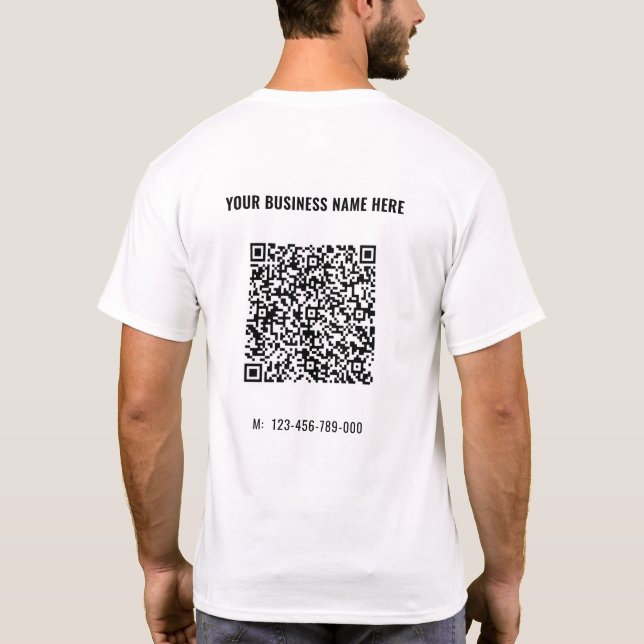 Seu código QR e sua camisa de texto personalizada  (Verso)
