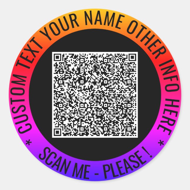Seu Código QR e Texto Personalizado Adesivos Perso (Frente)