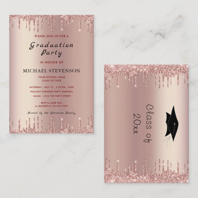 Seu Convite de Festa de Formatura Rose Gold Brilho (Frente/Verso)