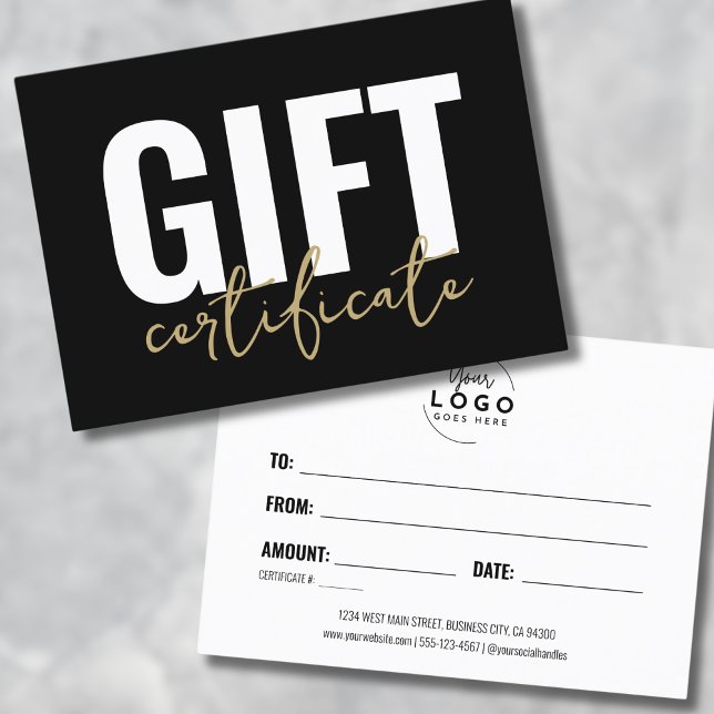 Seu logotipo, Dourado certificado de presente come (Your Logo Black Gold Business Gift Certificate)