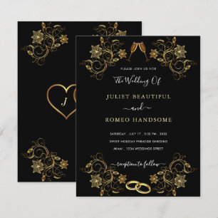 Seu Modelo de Convite de Casamento Floral Ouro Pre