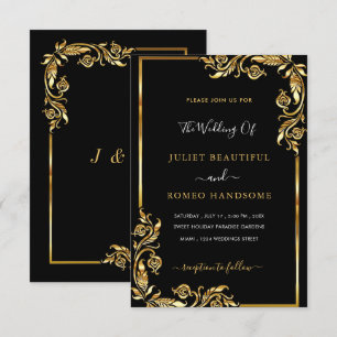 Seu Modelo de Convite Dourado para Casamento Negro