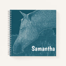 Seu Nome Cavalo Moderno Branco no Azul Verde Turqu