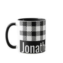 Seu nome de caneca Black White Gingham Checkings