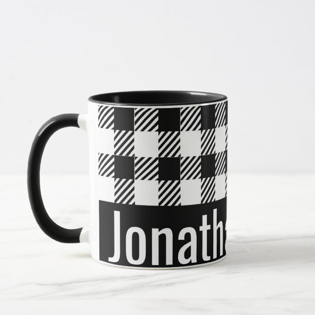 Seu nome de caneca Black White Gingham Checkings (Esquerda)