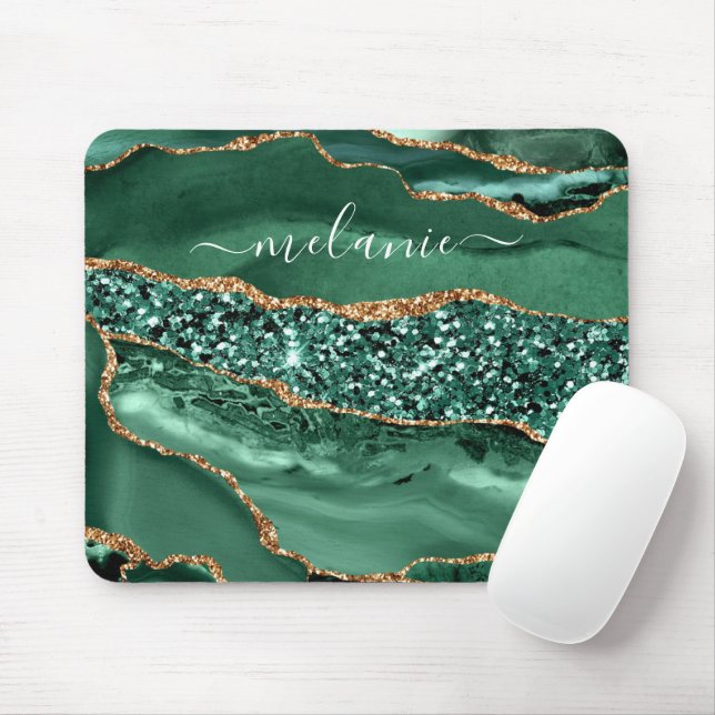 Seu nome é Mouse Pad Gift Agate Glitter Verde Dour (Com mouse)