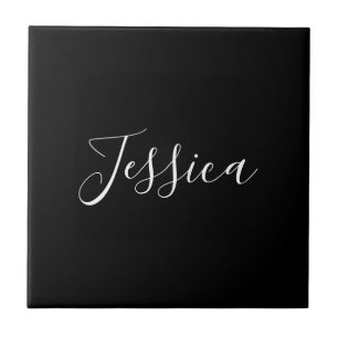 Seu Nome   Escrita Branca Elegante em Preto