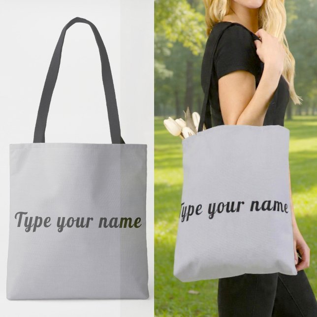 Seu Nome na Bolsa Tote Cinza (Gray tote bag with your name)